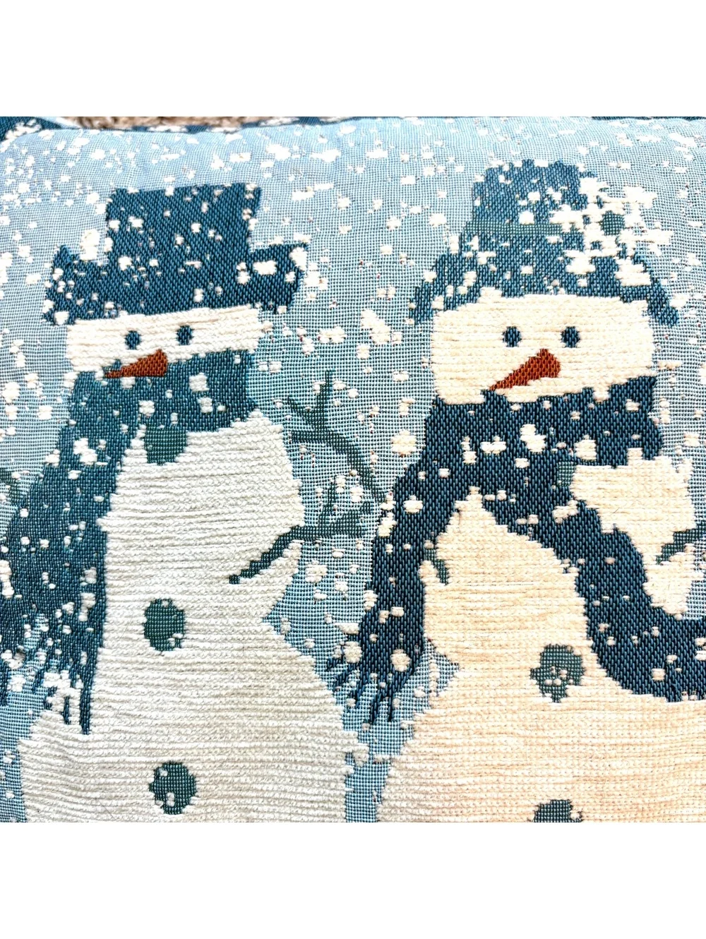 Vintage Christmas Snowman Tapestry Throw Pillows Snowflakes Holiday Decor 16.5”